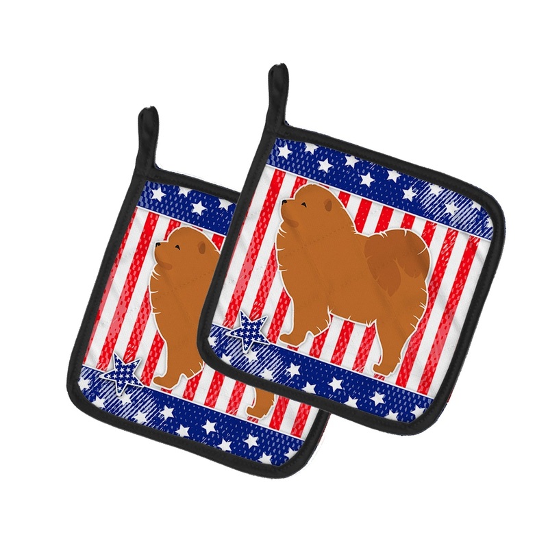 USA Patriotic Chow Chow Pot Holders - Set of 2 - Heat-Resistant Kitchen Essentials BB3351PTHD