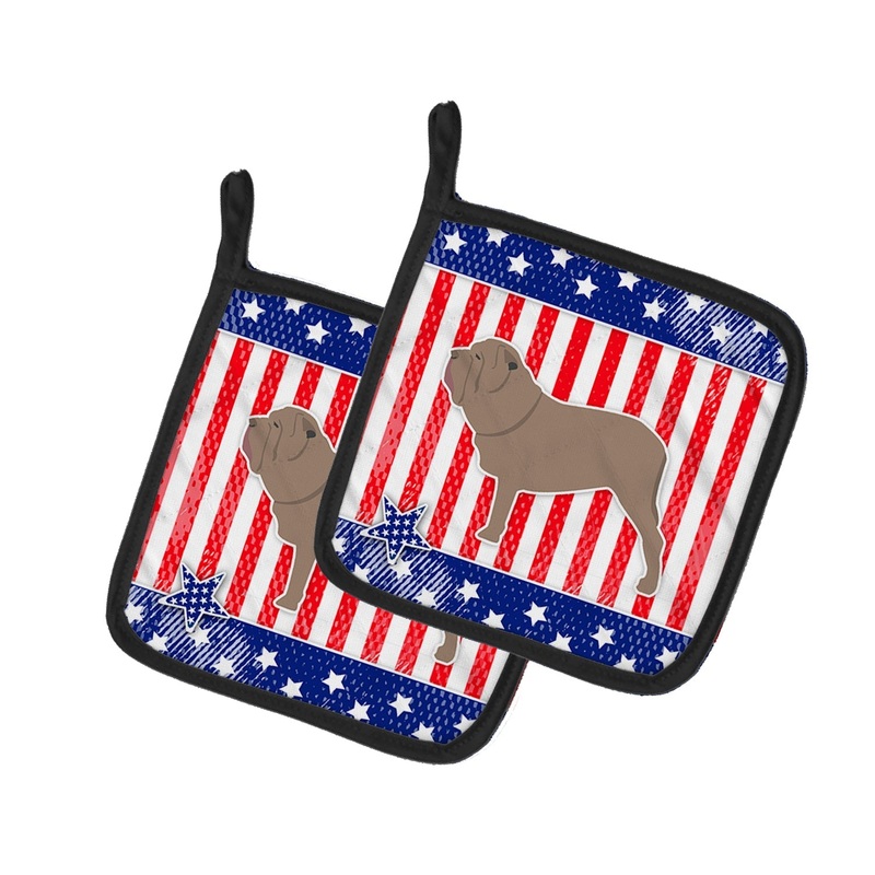 USA Patriotic Neapolitan Mastiff Pot Holders - Set of 2 - Heat-Resistant Kitchen Essentials BB3365PTHD