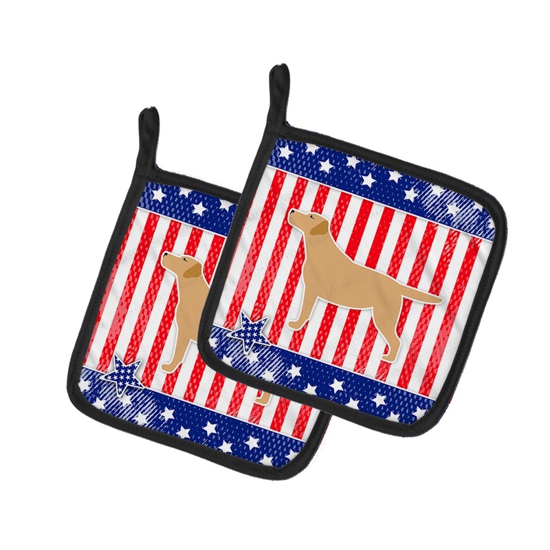 USA Patriotic Yellow Labrador Retriever Pot Holders - Set of 2 - Heat-Resistant Kitchen Essentials BB3297PTHD