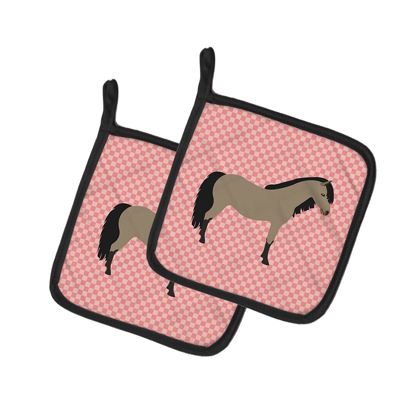 Welsh Pony Horse Pink Check Pot Holders - Set of 2 - Heat-Resistant Kitchen Essentials BB7910PTHD