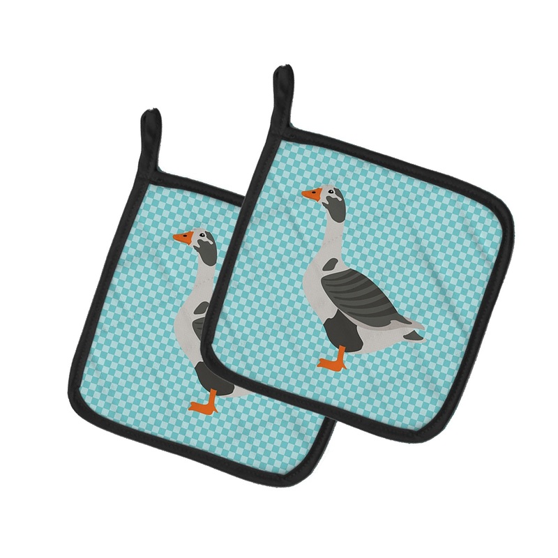 West of England Goose Blue Check Pot Holders - Set of 2 - Heat-Resistant Kitchen Essentials BB8069PTHD
