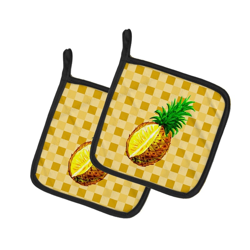 Whole Pineapple Cut on Basketweave Pot Holders - Set of 2 - Heat-Resistant Kitchen Essentials BB7247PTHD