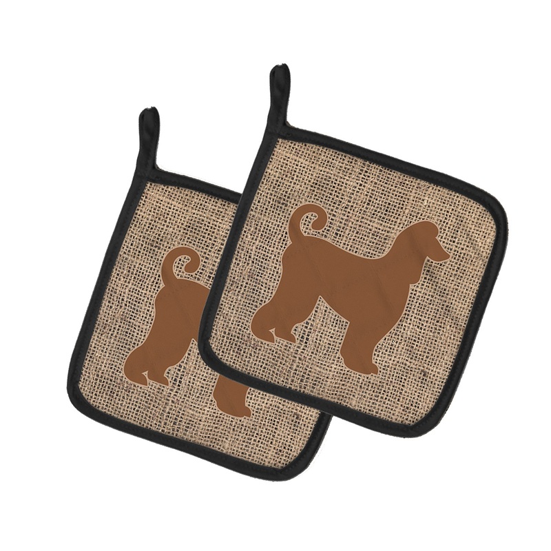 Afghan Hound Faux Burlap and Brown - Set of 2 - Heat-Resistant Kitchen Essentials BB1066-BL-BN-PTHD