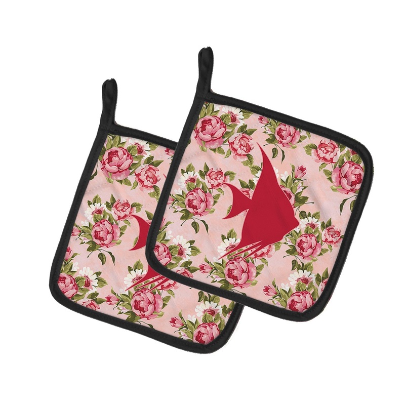 Angel Fish Shabby Chic Pink Roses Pot Holders - Set of 2 - Heat-Resistant Kitchen Essentials BB1022-RS-PK-PTHD