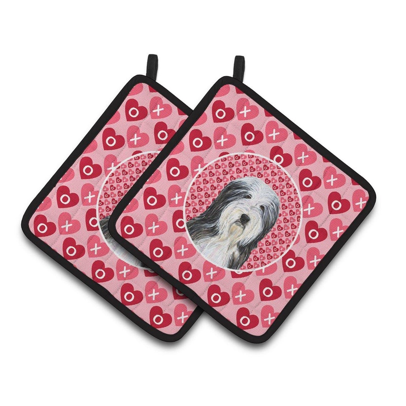 Bearded Collie Hearts Love and Valentine's Day Portrait Pot Holders - Set of 2 Decorative Kitchen Helpers | Made in the USA SS4497PTHD