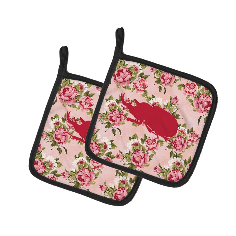 Beetle Shabby Chic Pink Roses Pot Holders - Set of 2 - Heat-Resistant Kitchen Essentials BB1064-RS-PK-PTHD