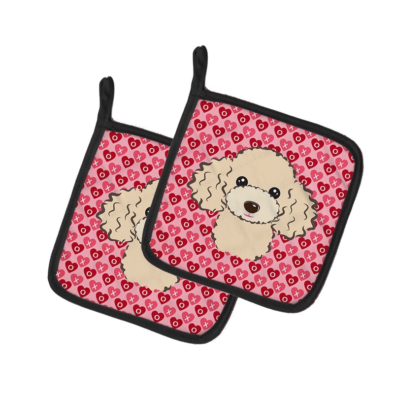 Buff Poodle Hearts Pot Holders - Set of 2 - Heat-Resistant Kitchen Essentials BB5328PTHD