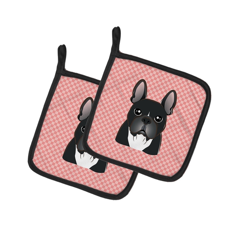 Checkerboard Pink French Bulldog Pot Holders - Set of 2 - Heat-Resistant Kitchen Essentials BB1227PTHD