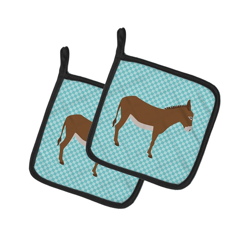 Cotentin Donkey Blue Check Pot Holders - Set of 2 - Heat-Resistant Kitchen Essentials BB8023PTHD