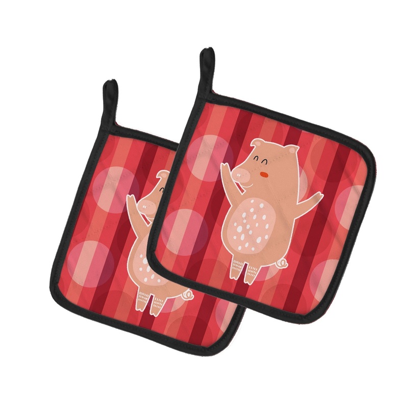 Dancing Pig Pot Holders - Set of 2 - Heat-Resistant Kitchen Essentials BB6742PTHD