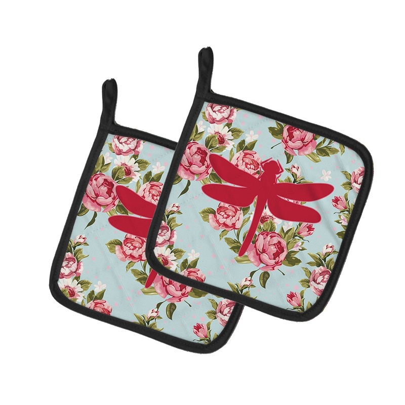 Dragonfly Shabby Chic Blue Roses - Set of 2 - Heat-Resistant Kitchen Essentials BB1062-RS-BU-PTHD