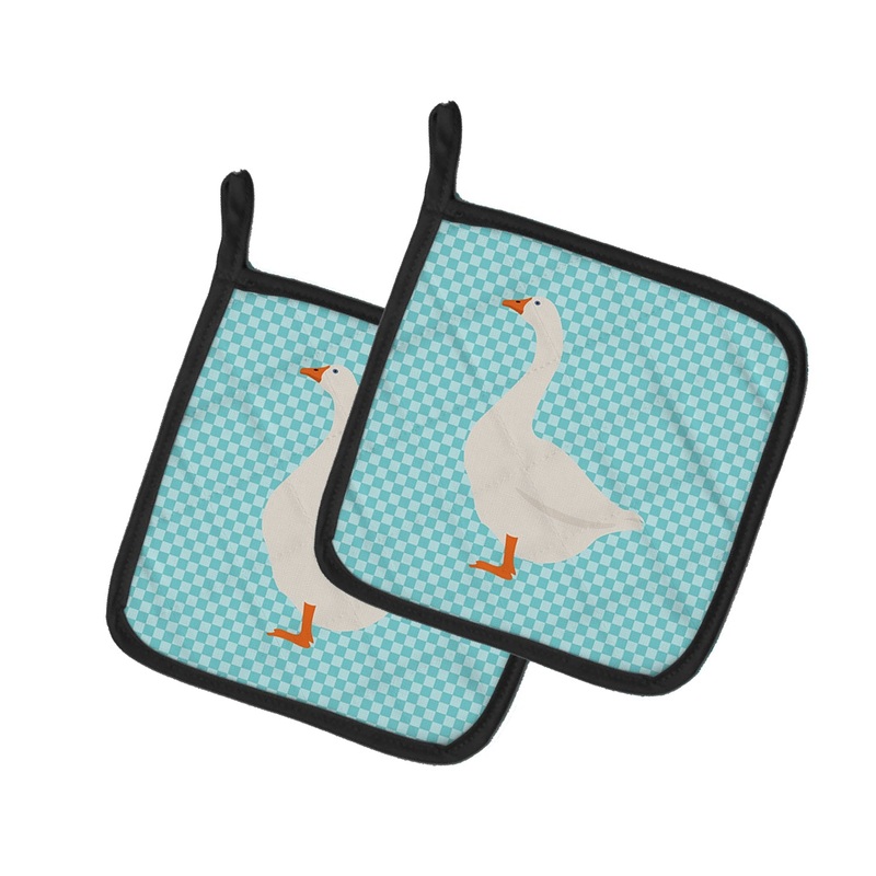 Embden Goose Blue Check Pot Holders - Set of 2 - Heat-Resistant Kitchen Essentials BB8066PTHD
