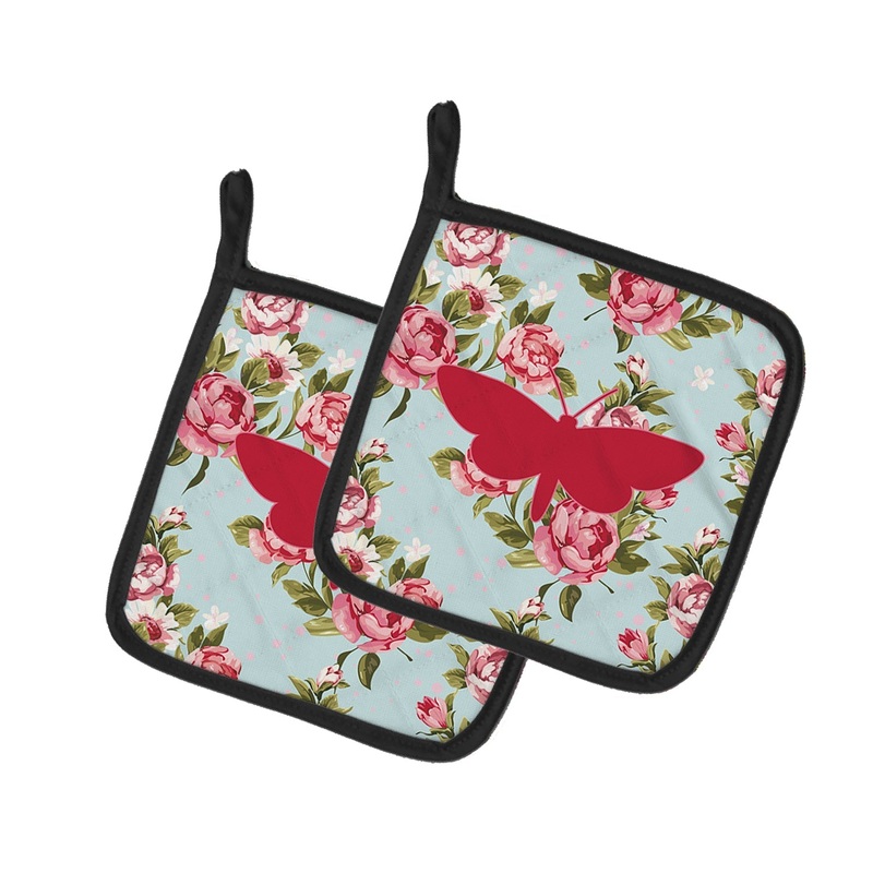Moth Shabby Chic Blue Roses - Set of 2 - Heat-Resistant Kitchen Essentials BB1059-RS-BU-PTHD