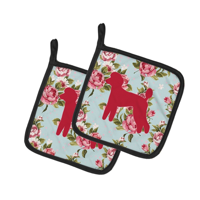 Poodle Shabby Chic Blue Roses - Set of 2 - Heat-Resistant Kitchen Essentials BB1114-RS-BU-PTHD