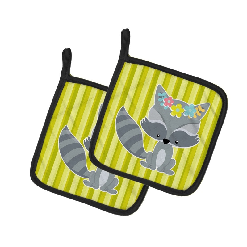 Raccoon with Flowers Pot Holders - Set of 2 - Heat-Resistant Kitchen Essentials BB7095PTHD