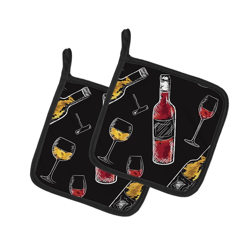 Red and White Wine on Black Pot Holders - Set of 2 - Heat-Resistant Kitchen Essentials BB5197PTHD