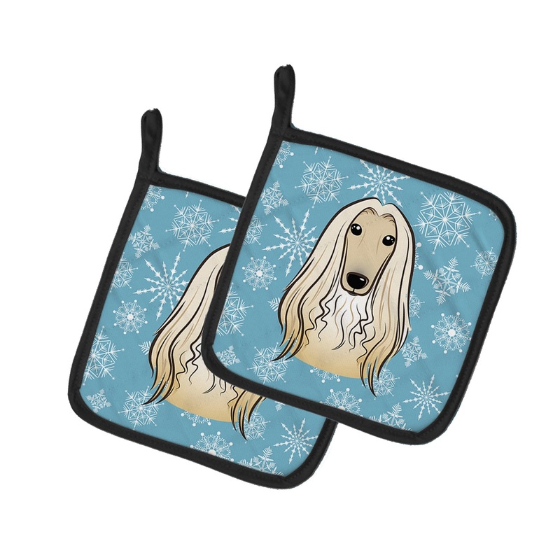Snowflake Afghan Hound Pot Holders - Set of 2 - Heat-Resistant Kitchen Essentials BB1678PTHD