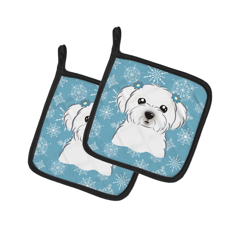 Snowflake Maltese Pot Holders - Set of 2 - Heat-Resistant Kitchen Essentials BB1642PTHD