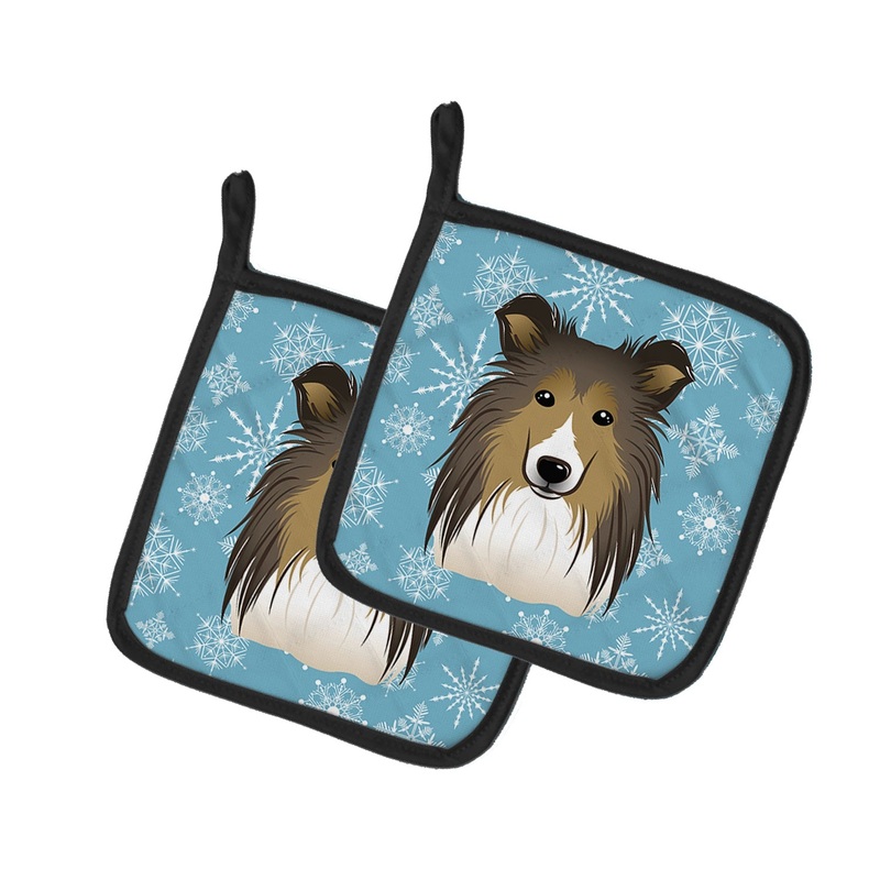 Snowflake Sheltie Pot Holders - Set of 2 - Heat-Resistant Kitchen Essentials BB1676PTHD