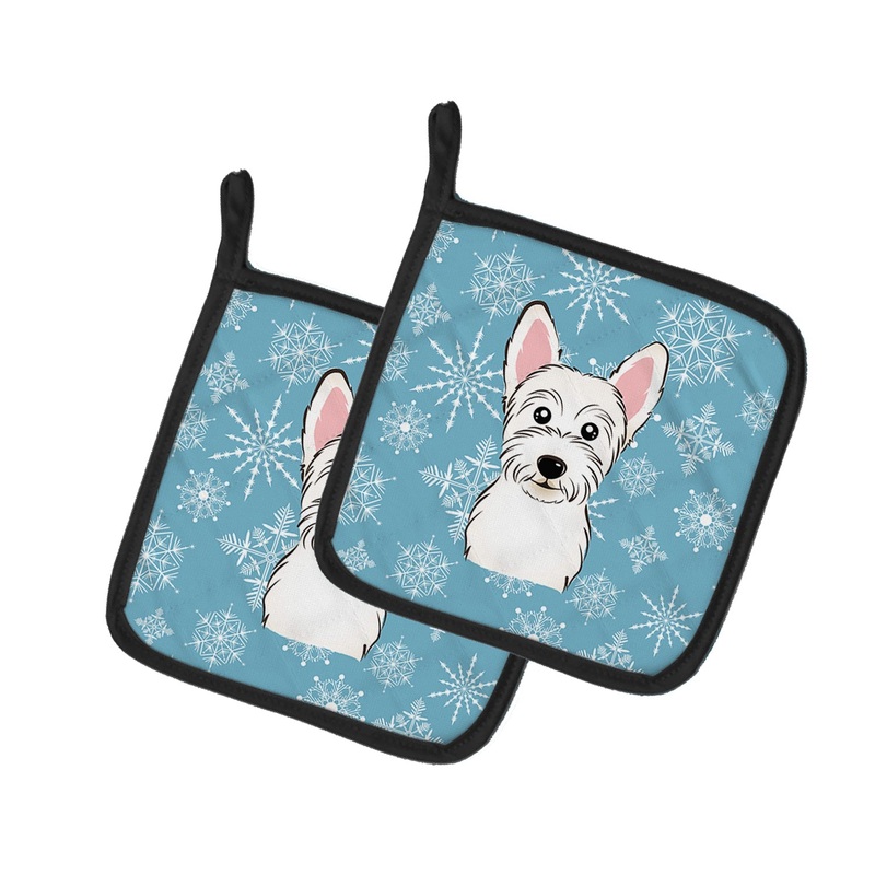 Snowflake Westie Pot Holders - Set of 2 - Heat-Resistant Kitchen Essentials BB1660PTHD