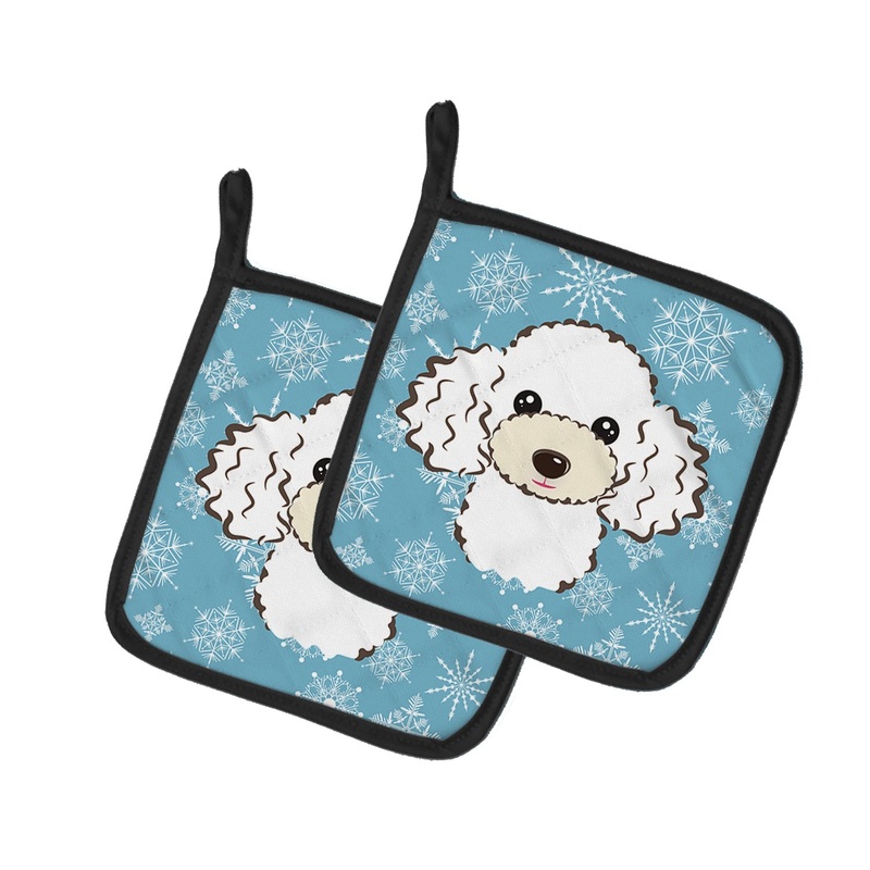 Snowflake White Poodle Pot Holders - Set of 2 - Heat-Resistant Kitchen Essentials BB1691PTHD