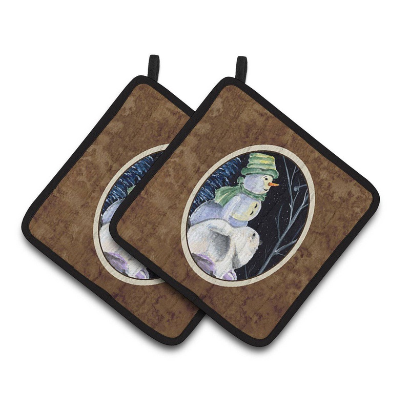 Snowman with Keeshond Pot Holders - Set of 2 Decorative Kitchen Helpers | Made in the USA SS8557PTHD
