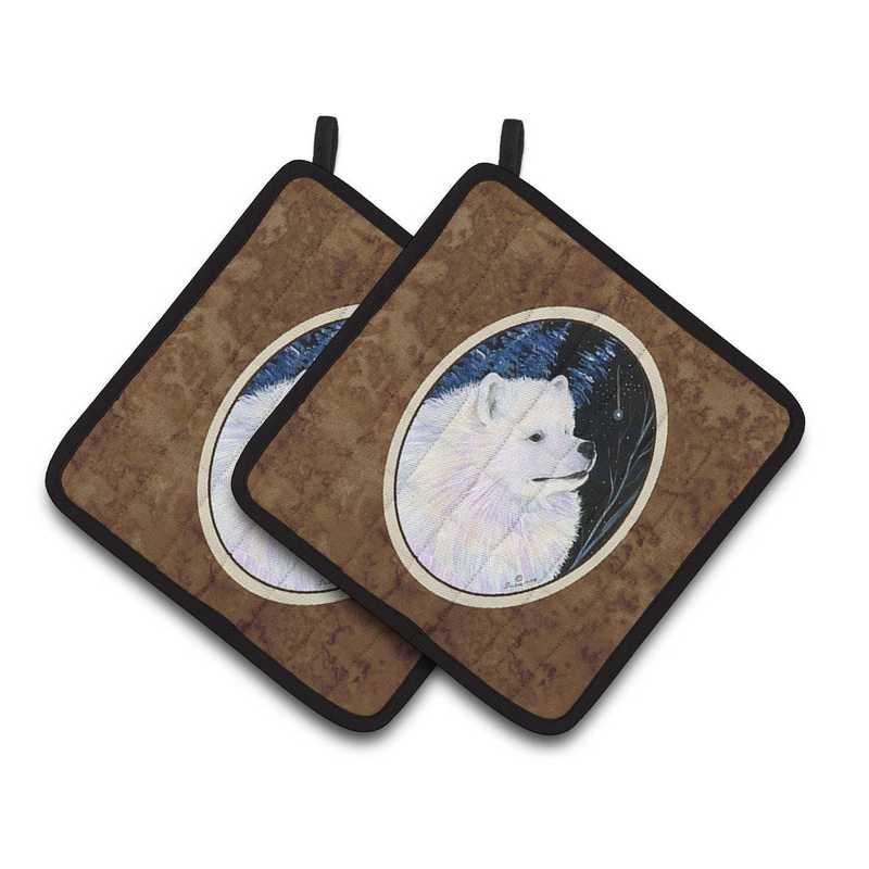 Starry Night Samoyed Pot Holders - Set of 2 Decorative Kitchen Helpers | Made in the USA SS8376PTHD