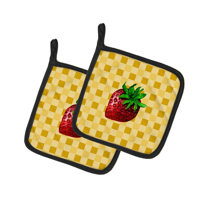 Strawberry on Basketweave Pot Holders - Set of 2 - Heat-Resistant Kitchen Essentials BB7251PTHD
