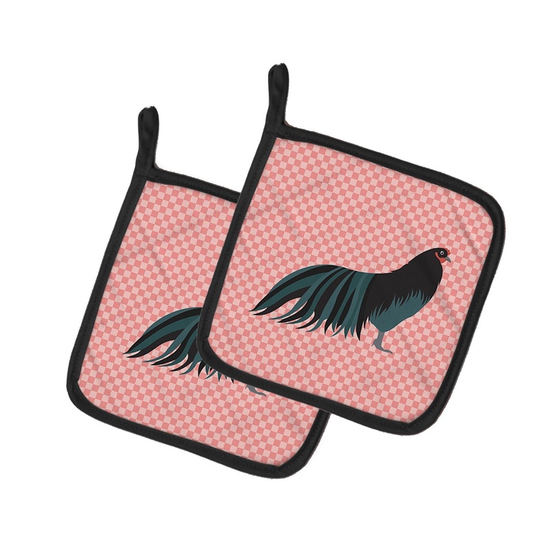 Sumatra Chicken Pink Check Pot Holders - Set of 2 - Heat-Resistant Kitchen Essentials BB7833PTHD