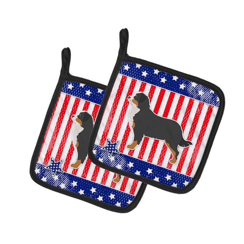 USA Patriotic Bernese Mountain Dog Pot Holders - Set of 2 - Heat-Resistant Kitchen Essentials BB3319PTHD