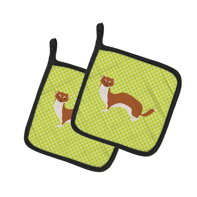 Weasel Green Pot Holders - Set of 2 - Heat-Resistant Kitchen Essentials BB7696PTHD