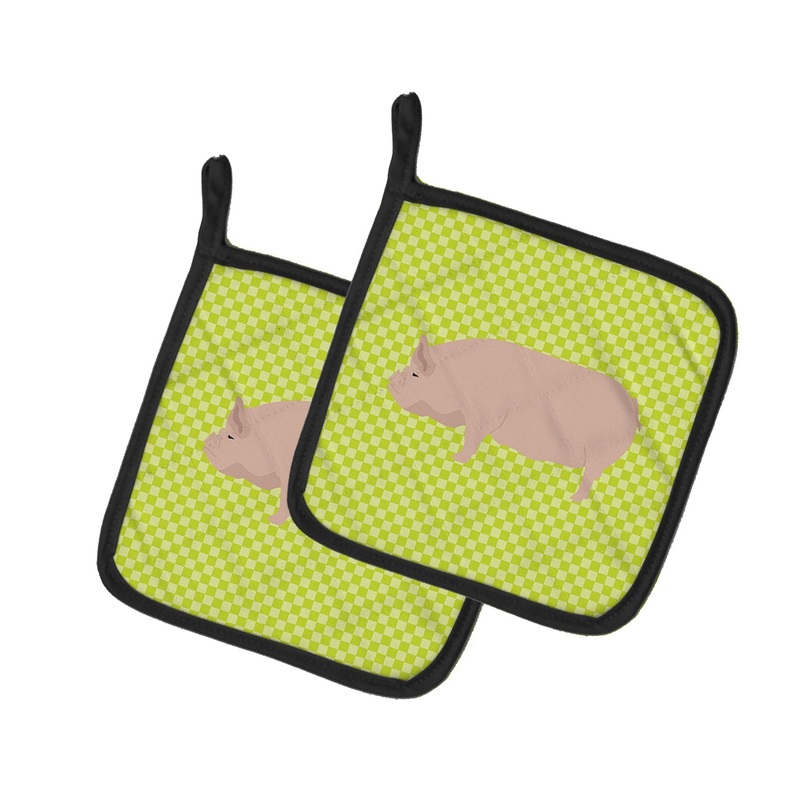 Welsh Pig Green Pot Holders - Set of 2 - Heat-Resistant Kitchen Essentials BB7763PTHD