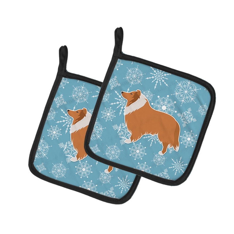 Winter Snowflake Collie Pot Holders - Set of 2 - Heat-Resistant Kitchen Essentials BB3516PTHD