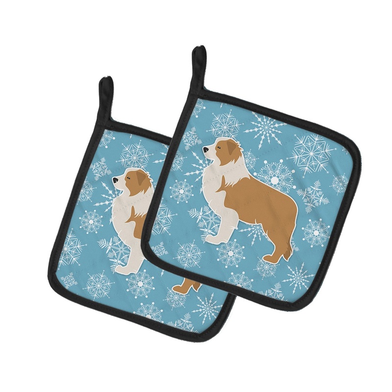 Winter Snowflake Red Border Collie Pot Holders - Set of 2 - Heat-Resistant Kitchen Essentials BB3522PTHD