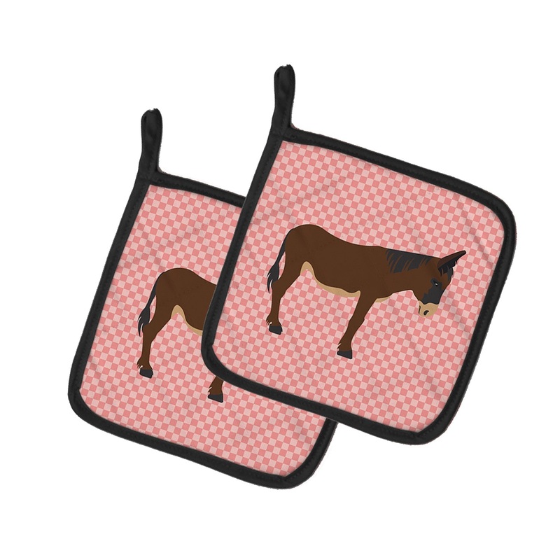 Zamorano-Leones Donkey Pink Check Pot Holders - Set of 2 - Heat-Resistant Kitchen Essentials BB7853PTHD