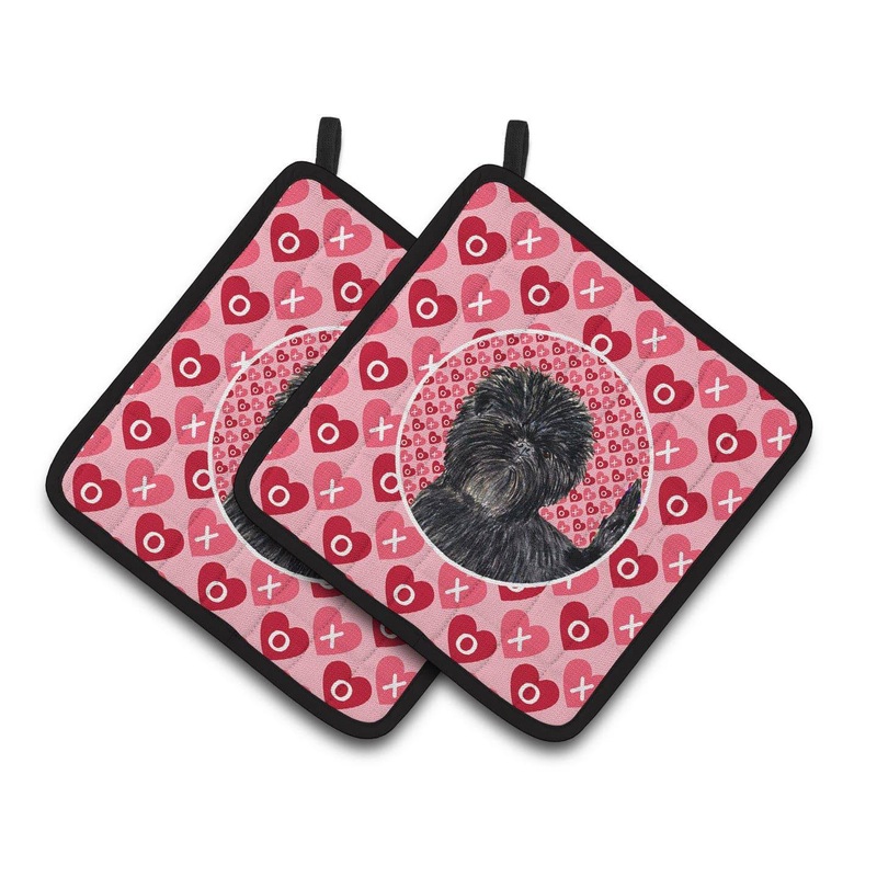 Affenpinscher Hearts Love and Valentine's Day Portrait Pot Holders - Set of 2 Decorative Kitchen Helpers | Made in the USA SS4511PTHD