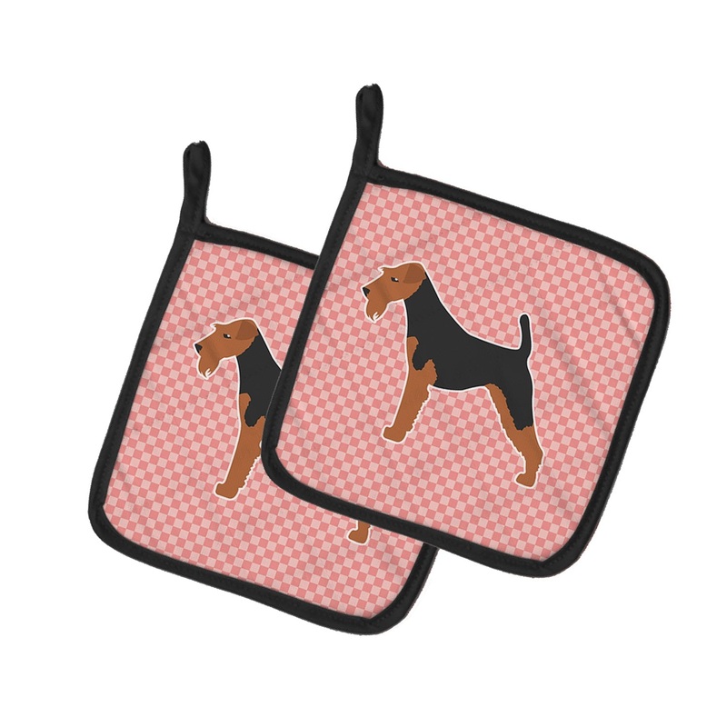 Airedale Terrier Checkerboard Pink Pot Holders - Set of 2 - Heat-Resistant Kitchen Essentials BB3657PTHD