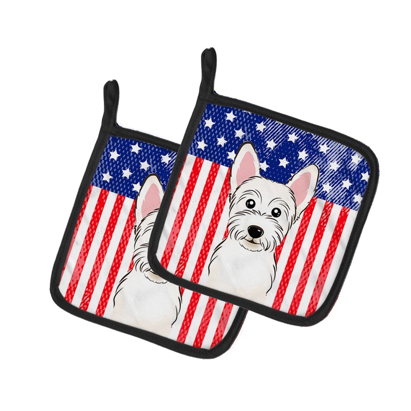 American Flag and Westie Pot Holders - Set of 2 - Heat-Resistant Kitchen Essentials BB2156PTHD