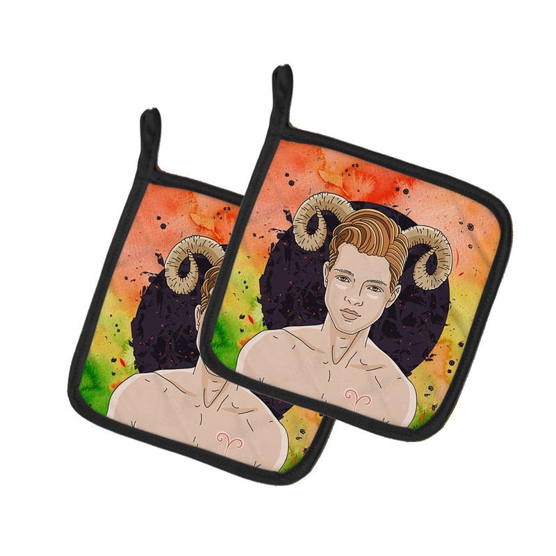 Aries Zodiac Sign Pot Holders - Set of 2 - Heat-Resistant Kitchen Essentials BB7317PTHD