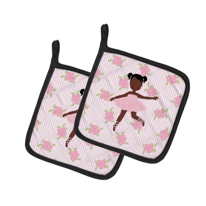 Ballerina African American Ponytails Pot Holders - Set of 2 - Heat-Resistant Kitchen Essentials BB5192PTHD