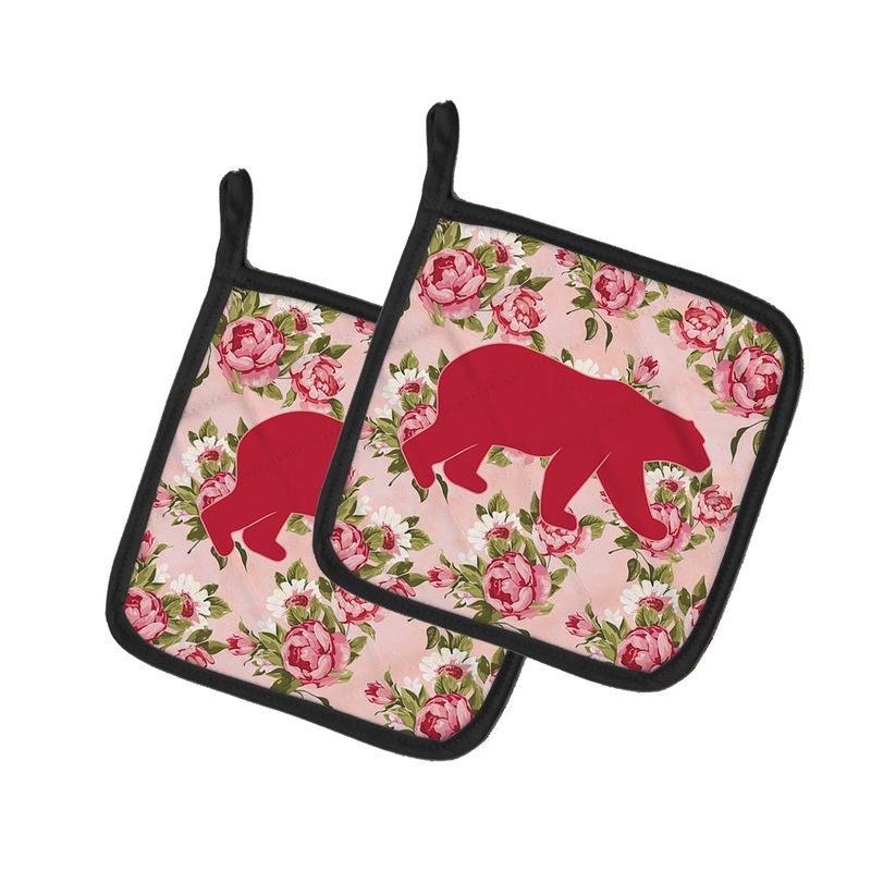 Bear Shabby Chic Pink Roses - Set of 2 - Heat-Resistant Kitchen Essentials BB1005-RS-PK-PTHD