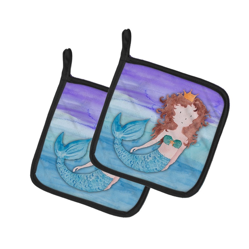 Brunette Mermaid Watercolor Pot Holders - Set of 2 - Heat-Resistant Kitchen Essentials BB7422PTHD