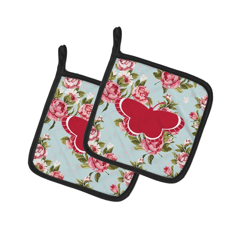 Butterfly Shabby Chic Blue Roses - Set of 2 - Heat-Resistant Kitchen Essentials BB1039-RS-BU-PTHD
