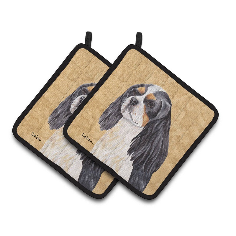 Cavalier Spaniel Wipe your Paws Pot Holders - Set of 2 Decorative Kitchen Helpers | Made in the USA SC9120PTHD