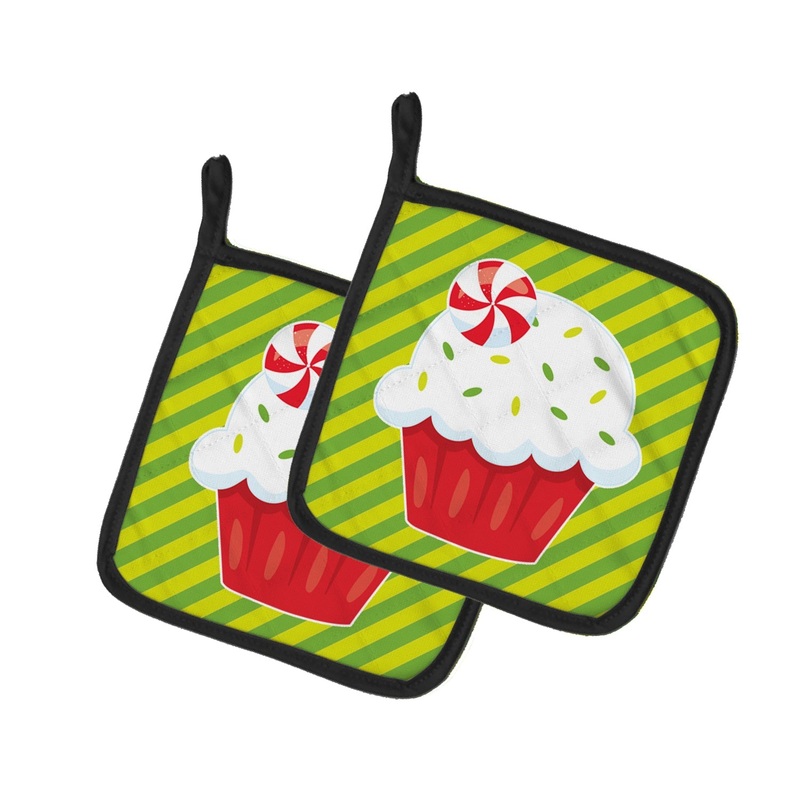 Christmas Pepermint Cupcake Pot Holders - Set of 2 - Heat-Resistant Kitchen Essentials BB6819PTHD