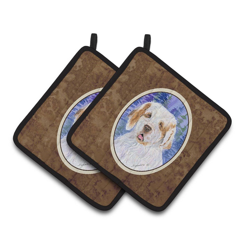 Clumber Spaniel Pot Holders - Set of 2 Decorative Kitchen Helpers | Made in the USA SS8008PTHD