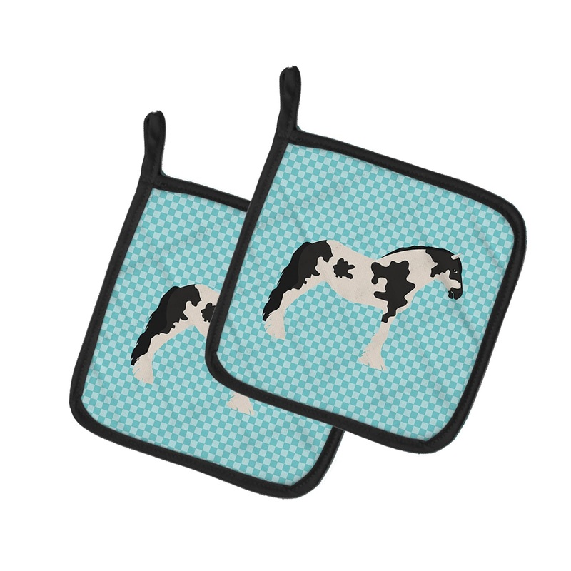 Cyldesdale Horse Blue Check Pot Holders - Set of 2 - Heat-Resistant Kitchen Essentials BB8086PTHD