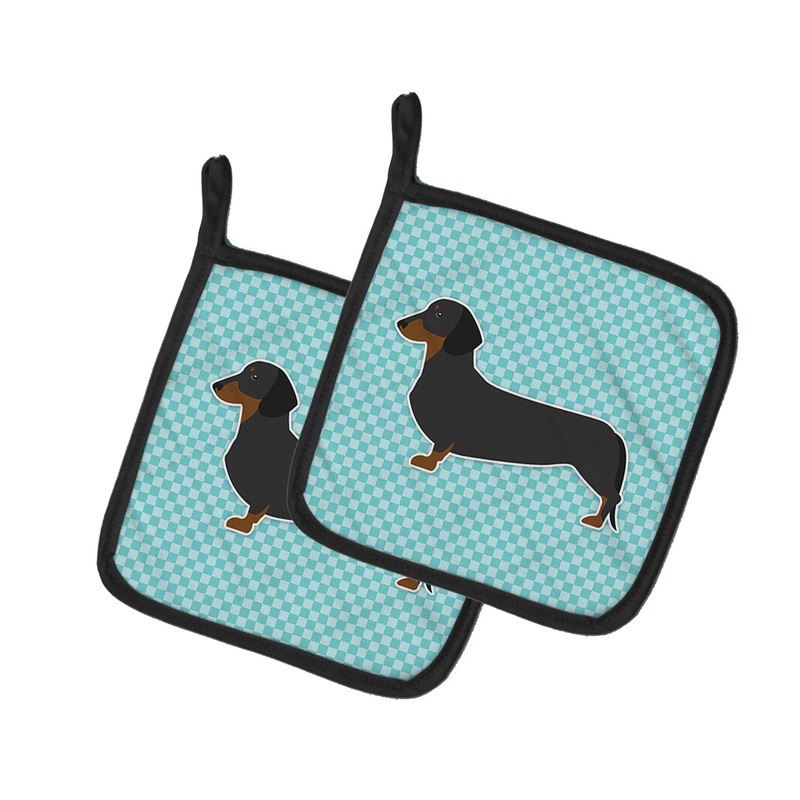 Dachshund  Checkerboard Blue Pot Holders - Set of 2 - Heat-Resistant Kitchen Essentials BB3682PTHD