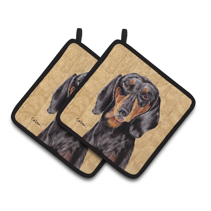 Dachshund Wipe your Paws Pot Holders - Set of 2 Decorative Kitchen Helpers | Made in the USA SC9139PTHD