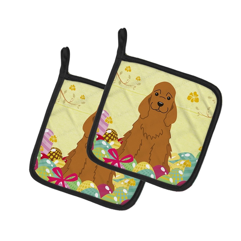 Easter Eggs Cocker Spaniel Red Pot Holders - Set of 2 - Heat-Resistant Kitchen Essentials BB6095PTHD